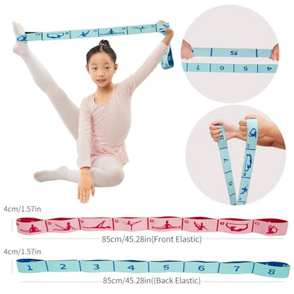 2 PCS Kids Stretching Strap & Band for Dance, Ballet – 8-Loop Adjustable Elastic Equipment for Yoga, Gymnastics Workout, Home Gymnastics, Beginner Flexibility and Stretching Resistance Bands