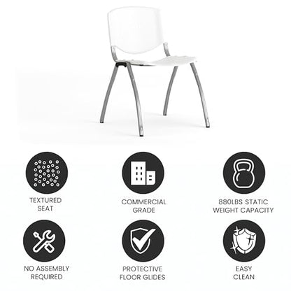 EMMA + OLIVER Home and Office White Plastic Stack Chair with Perforated | Powder Coated, 880 LBS. Weight Capacity - color: White