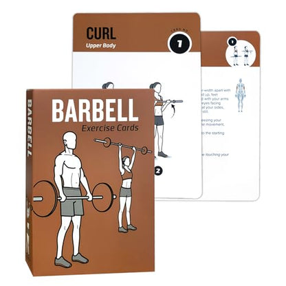Barbell Workout Cards, 62 Exercises Cards Deck Large Size 5" x 3.5" Fitness Cards for Women & Men, Beginner Fitness Guide to Training Exercises at Home or Gym - style: Barbell