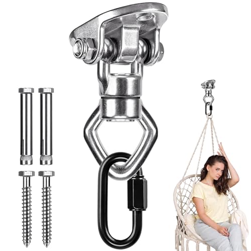 Swing Hanger Ceiling Mount with Double Bearing Hanging Chair Hanger 900 LB Capacity Stainless Steel Hammock Hardware 360° Swing Hook for Aerial Silks, Punching Bag, Hanging Chair, Gymnast Ring - color: 2 Holes Base Silver Swing Hanger