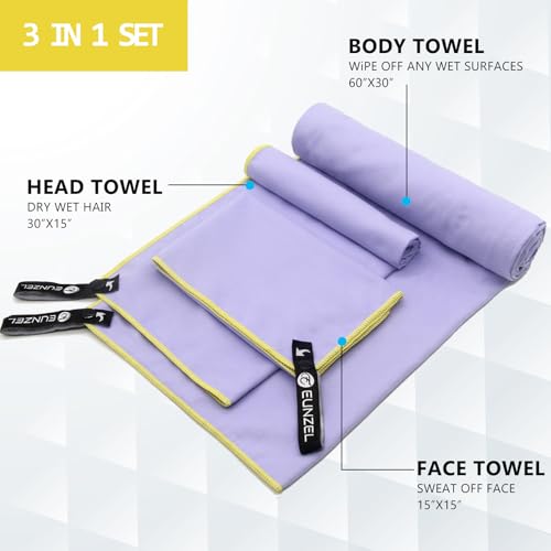 Eunzel Quick Dry Camping Towel, Microfiber Travel Towel 3 Size at 1 Pack,Fast Drying Towel Set for Camping, Beach, Gym, Sports, Yoga & Swimming Pool, Taro Purple - color: Taro Purple