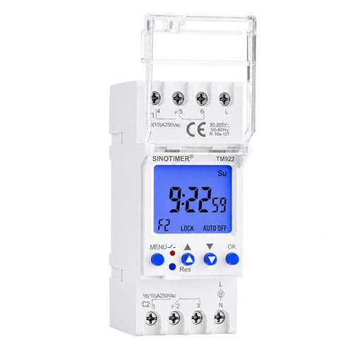 TM922 2 Channels Big LCD Display Programmable Timer Time Clock Switch with Two Relays Independent 16A Outputs (Blue Backlight) - size: Input 85-265VAC