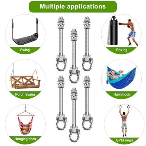 SELEWARE Heavy Duty Swing Hanger with Bearings, 6 Pack Porch Swing Hardware | 304 Stainless Steel, M10 x 9 Inch Bolts, Supports Up to 1500LB, Designed for Wood Beams, Steel Frames and Yoga Hammocks - color: U (9 inch, 6 Pack)