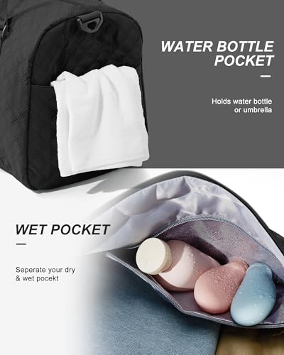 Gym Duffle Bag for Women with Shoe Compartment Waterproof Travel Tote Bags Personal Item Carry On Weekender Overnight Bags with Toiletry Bag Swimming Yoga Bags Hospital Holdalls Black - color: C7-Grid-Back