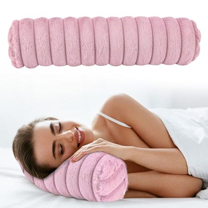 Round Cervical Roll Cylinder Bolster Pillow, Cervical Neck Roll Sponge Pillow, Faux Fur Cylinder Pillows, Neck Pillow for Sleeping for Head, Neck, Back, and Legs (Pink) - color: Pink