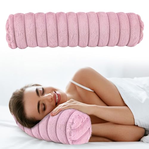 Round Cervical Roll Cylinder Bolster Pillow, Cervical Neck Roll Sponge Pillow, Faux Fur Cylinder Pillows, Neck Pillow for Sleeping for Head, Neck, Back, and Legs (Pink) - color: Pink