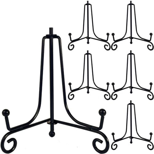 HENABLE 6PCS Premium Black Iron Plate Stands for Display 4 Inch, Decorative Solid Metal Plate Holders for Displaying, Mini Easel, Frame, Book, Card, Plaque, Bowl, Picture Stands for Display - size: 6PCS 4IN