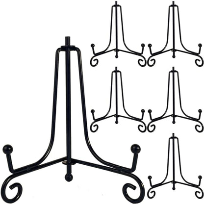 HENABLE 6PCS Premium Black Iron Plate Stands for Display 4 Inch, Decorative Solid Metal Plate Holders for Displaying, Mini Easel, Frame, Book, Card, Plaque, Bowl, Picture Stands for Display - size: 6PCS 4IN