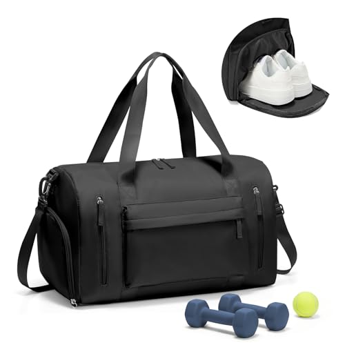 Gym Bag for Women with Shoes Compartment Travel Duffel Bag Black - color: J1-Black