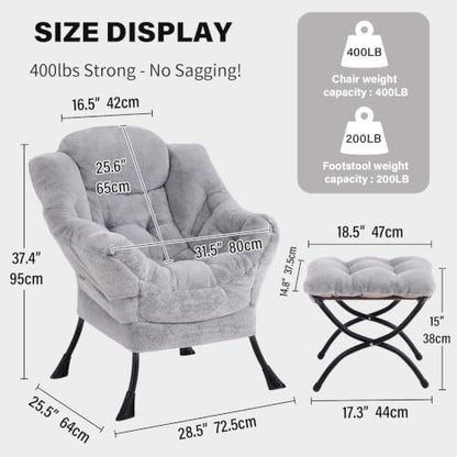 Tiita Lazy Chair with Ottoman, Comfy Reading Accent Chair, Plush Light Grey - color: Plush-light Grey