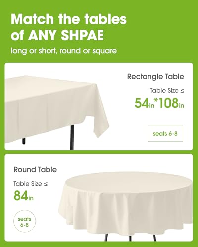 Pureegg Plastic Table Cloth Disposable 8 Pack 54 x 108 Inch, Beige | Wedding, Thanksgiving, Fall Party, Leakproof & Sturdy, Beige, Tablecloth - color: Ivory, size: 54" X 108" Rectangle