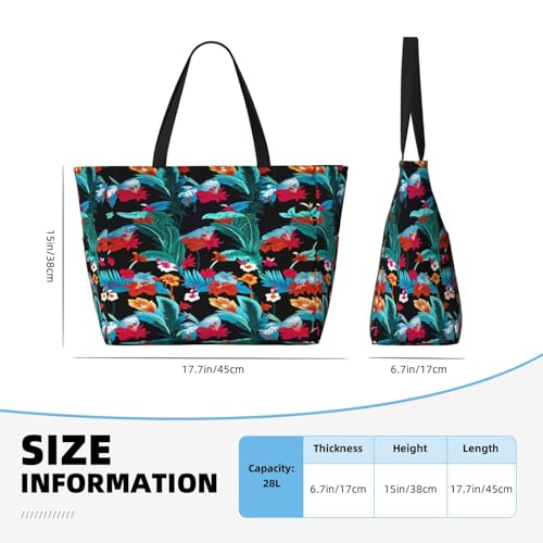 Large Beach Bag for Women Waterproof Foldable Travel Shoulder Tote Bag with Pocket for Weekender Pool Vacation - color: Tropical Black