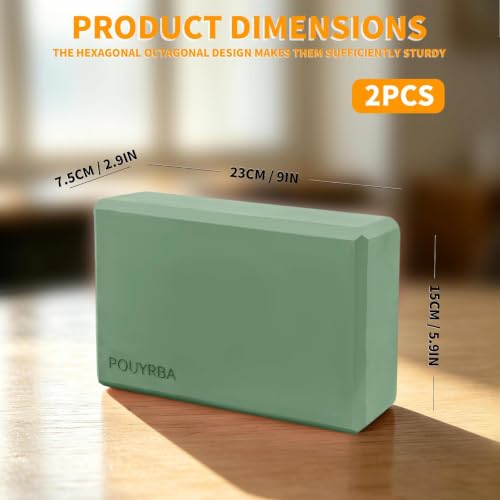 2-Pack Yoga Blocks, High-Density 9"x6"x3" Yoga Brick Foam Blocks, Non-Slip Exercise Blocks for Yoga, Pilates, Stretching and Meditation – Lightweight Yoga Props for Home Gym & Studio - color: Grass Green