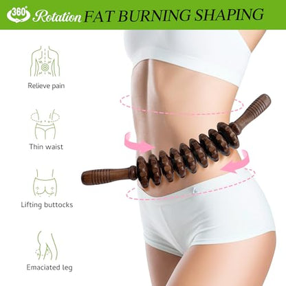 Curved Wood Therapy Massage Stick, Wooden Cellulite Muscle Roller for Legs - color: Brown Curved