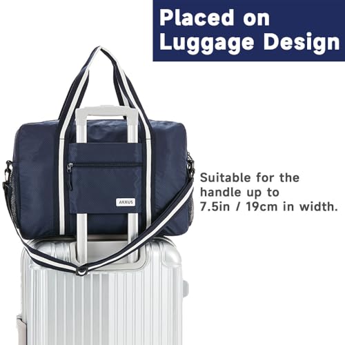 Arxus Carry On Travel Bag, Lightweight Foldable Packable Tote Bag 25L - color: Navy Blue