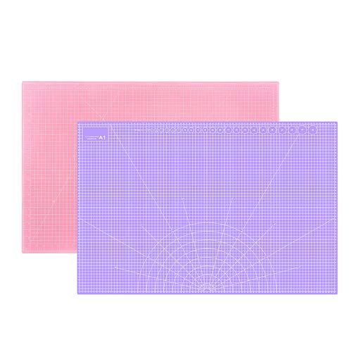 Double Sided Sewing Self Healing Cutting Mat 24 x 36 Inches, A1 Size Craft Sewing Cutting Mat for Crafts and Fabric, Purple & Pink Design