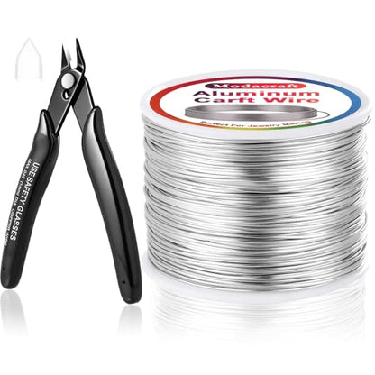 Modacraft 20 Gauge Silver Aluminum Jewelry Wire, 400FT with Wire Cutters | 0.8mm Soft bendable silver craft wire perfect for jewelry coiling, beading, sculpting and various DIY crafting activities - color: Silver, size: 20 Gauge