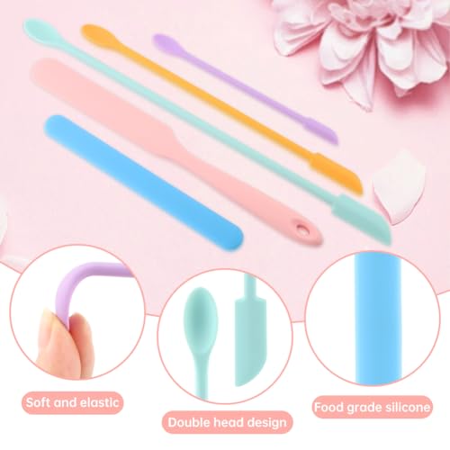 Silicone Spatula Set 5 Pcs,Double Head Beauty Spatula for Beauty and Food Reusable Silicone Stir Sticks for Makeup Jars Lotion Bottles and Kitchen Containers(5 PCS)