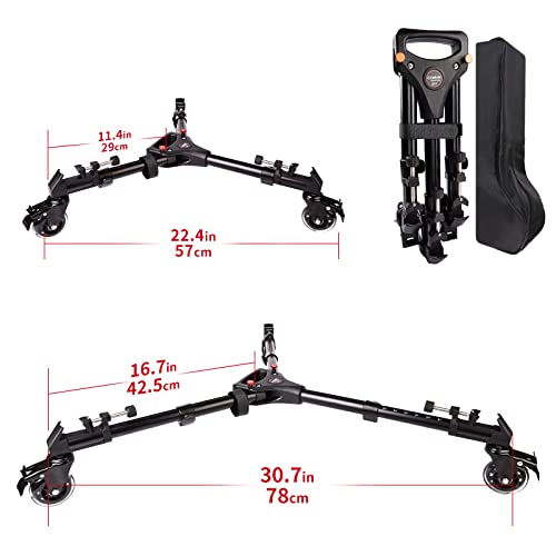 Photography Tripod Dolly, Heavy Duty with Larger 3-inch Rubber Wheels, Adjustable Leg Mounts and Carry Bag, Compatible with Most Tripods Perfect for Cameras Camcorder and Lighting Equipment Black