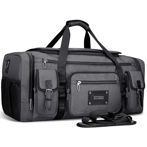 WITZMAN Duffle Bag for Men Large 55L Travel Duffel with Shoe Compartment | Water-resistant Nylon, Dry-wet Pocket, Fits 16" Laptop, Convertible for Gym, Weekender, Sports, Overnight, B717 Silvery Grey - color: Silvery Grey