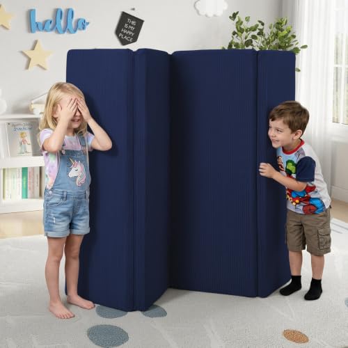 MeMoreCool Foldable Kids Floor Mattress, 6x4 FT Tatami Futon Mat, Navy | Thicken Foam Sleeping Crawling Pad for Children Play Area, Playroom Floor Play Mat - color: Corduroy Navy