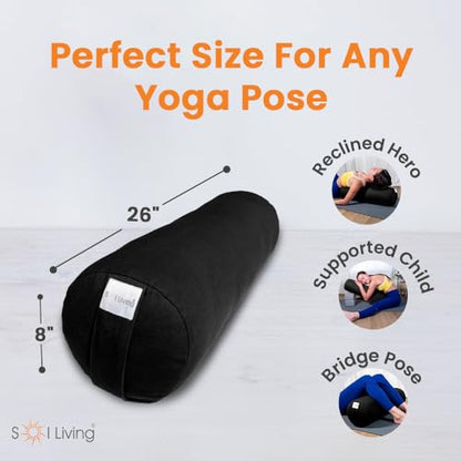 Pranayama Yoga Bolster Meditation Pillow - color: Black, size: Cylindrical 26" x 8"