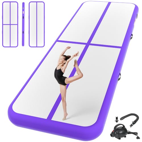 Inflatable Gymnastics Mat Air Tumble Track Tumbling Mats with Pump - color: Purple, size: 13ft*3.3ft*4inch(4m*1m*10cm)