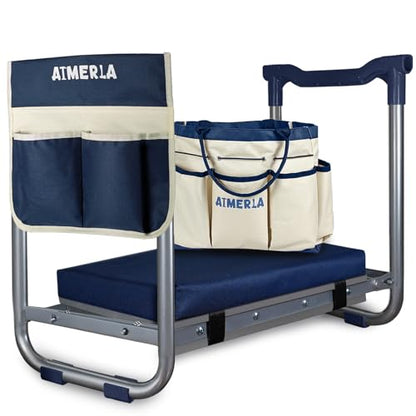 Aimerla K5 Foldable Kneeler Seat - Heavy Duty (Detachable Cloud Kneeler Pad) - Garden Stool - 2 Large Tool Bags - Portable Bench for Indoor & Outdoor - size: K5-Blue