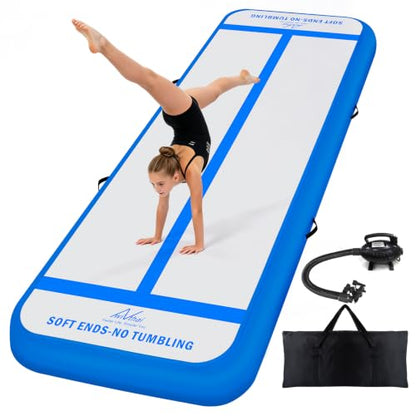 Inflatable Air Gymnastics Mat Training Mats with 2-in-1 Safety Guide Lines - color: Blue, size: 10ft*3.3ft*4inch