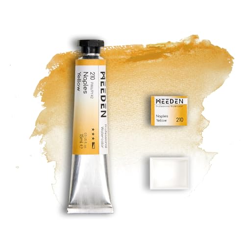 MEEDEN Professional Artist Watercolor Paint: Naples Yellow - 15ml/0.5oz | Water Color Tube, Semi-Moist Pigment Half Pan and Empty Matching Half Pan for Artists Pros - color: Naples Yellow