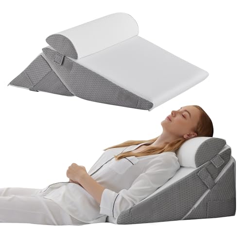 Bedluxe 수술 후 웨지 베개 세트, 정형외과 침대 웨지 화이트/그레이 - color: 화이트/그레이, size: Adjustable 9&12 Inch + 1 Head Pillow