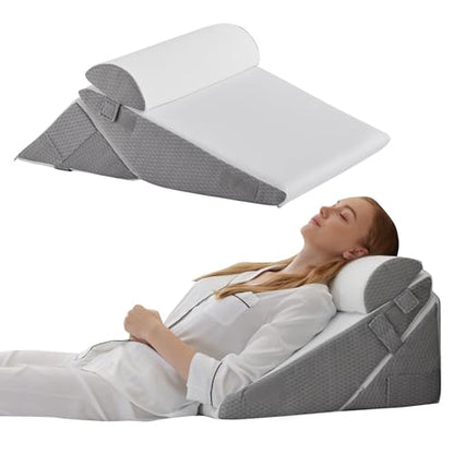 Bedluxe 수술 후 웨지 베개 세트, 정형외과 침대 웨지 화이트/그레이 - color: 화이트/그레이, size: Adjustable 9&12 Inch + 1 Head Pillow