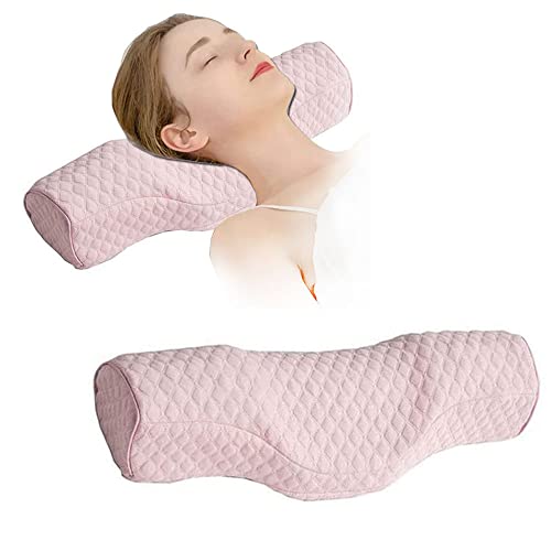 Cervical Neck Pillow for Pain Relief Sleeping, Neck roll Pillow Memory Foam for Stiff Neck Pain Relief ，Travel Bolster Pillow for Bed for Side Sleepers Back Sleeper. (Pink) - color: Pink
