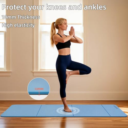 Foldable TPE Yoga Mat Thick 10mm,75" x40"Extra Large Exercise Mats | Stretch Mat Non-slip Fitness Folding Mat Easy to Carry,Wide Gym Mats for Women Men Suitable for Home Workout Travel Pilates - color: Blue