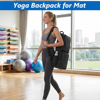 VISEMAN Yoga Mat Bag Carrier Waterproof Yoga Backpack with Multi Pockets, Lightweight Adjustable Yoga Bag for Mat, Yoga Blocks, Yoga Accessories - color: Black