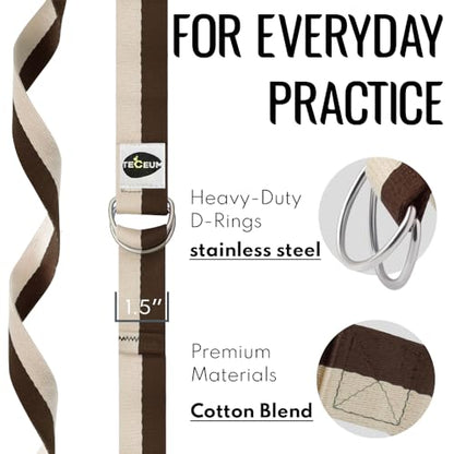TECEUM 2 IN 1 Yoga & Mat Strap for Stretching – Cotton – 6/8/10 ft - color: Brown Beige, size: 6 ft