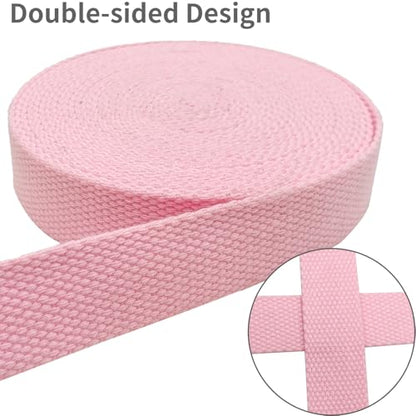 Heavy‑Duty Cotton Webbing Strap 1''x6yds Pink for Bags | 2mm thick webbing for dog collars, backpack, bag handles, apron straps, slings, sewing repairs & DIY craft projects. - color: Pink