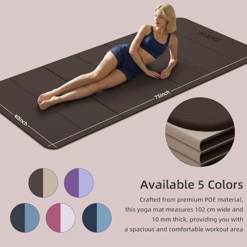 HAHE Extra Wide Folding Exercise Mat 75"x40"x0.4" TPE Fitness Mat - color: Milk Coffee & Brown
