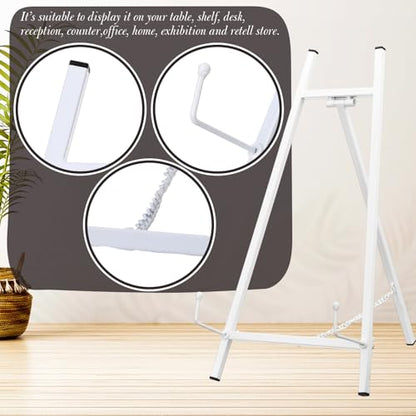 Leinuosen 1 Pcs Metal Easel Stand 16.5" H x 8.7" W x 4.3" D Table Top Easel Stand for Display Tripod Art Picture Mirror Modern Plate Holder for Display Book Photo Wedding Sign (White) - color: White