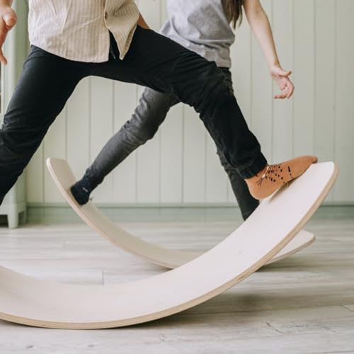 Wooden Wobble Balance Board Gentle Monster 35 Inch Rocker Board trainer, Yoga Curvy Board for Office & Classroom Adult (LIHG BLUE)