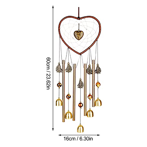 Unique Sweet Heart Dream Catcher Wind Chimes Brass Bell for Outdoor Garden Home Hanging Decoration… - size: Heart-Shaped