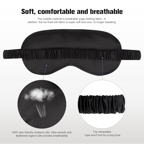 IEKEODI 2 Pack Silk Sleep Masks, Light Blocking Eye Masks, Black & Purple | Silky Soft Feel, Light Blocking Design, Gentle Elastic Fit, Breathable Comfort for Sleep, Travel and Naps - color: Black+purple