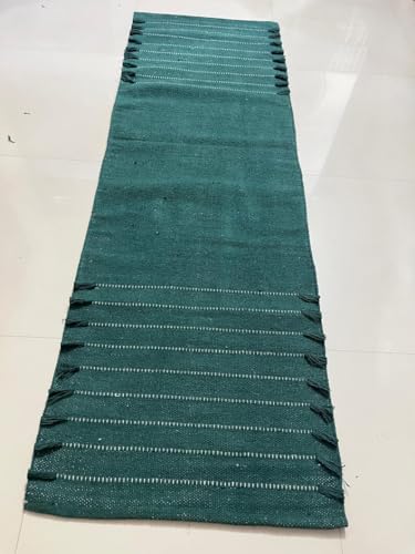 Payal Rugs Cotton Yoga Mat - Eco-Friendly Hand-Woven Rug - Non Slip & Thick (24”x72”x5mm) for Yoga Everyday Fitness at Home - Comfortable Extra-Long - color: Dark Green 03