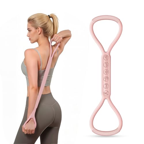 SHANPIN Figure 8 Resistance Band, Silicone Exercise Band with Non-Slip Grip, Full Body Toning for Yoga Pilates Physical Therapy Home Gym, for Women Men - color: Pink 15 LBS