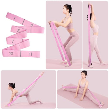 Glute Bands and 11-Loop Stretch Band Set, Fabric Booty Band for Glute Activation, Adjustable Stretching Strap for Yoga, Pilates, Dance, Ballet, Flexibility, Leg Workouts & Home Exercise - color: Pink