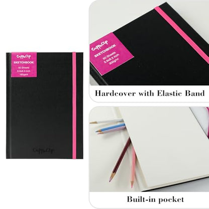 CuppaClip Sketch Book Hardcover Drawing Pad 300GSM Acid-Free Paper Spiral Bound Sketchbook 50 Sheets/100 Pages Art Supplies (Hardcover, 5.9x8.3in) - color: Hardcover, size: 5.9x8.3in