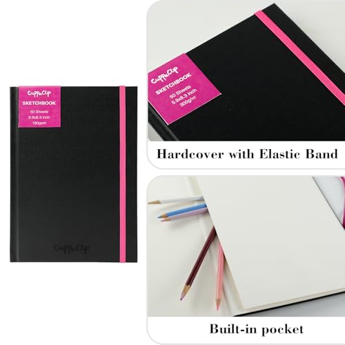 CuppaClip Sketch Book Hardcover Drawing Pad 300GSM Acid-Free Paper Spiral Bound Sketchbook 50 Sheets/100 Pages Art Supplies (Hardcover, 4x5.9in) - color: Hardcover, size: 4x5.9in