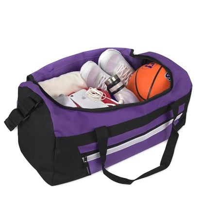 40 Liter, 22 Inch Reflective Duffle Bag with Shoulder Strap for Men, Women, Travel - color: Purple