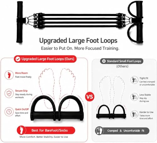 100LB Pedal Resistance Band with Handle, Portable Adjustable Tension Rope, Heavy Duty 4-Tube Full Body Exercise Equipment Set for Home Workout