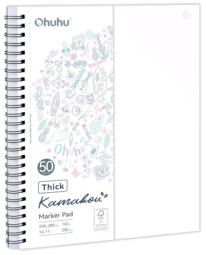 Ohuhu 11"x14" Double-Sided Bleedproof Marker Pad Art Sketchbook 50 Sheets | Large Sketch Book - 160 LB/280 GSM Smooth Drawing Paper - 50 Sheets/100 Pages - Spiral-Bound Sketch Pad for Alcohol Markers - size: 11" x 14"